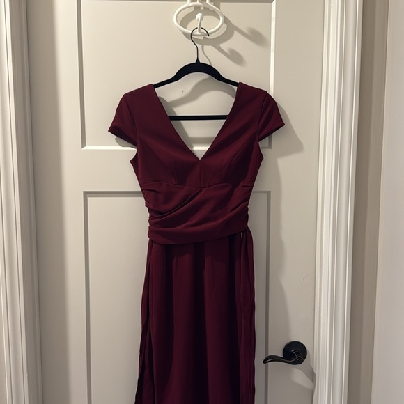 NWT!! Dress The Population - Dana Wrap Waist Cocktail Dress - Burgundy - XXS - Picture 5 of 8